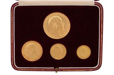 Lot 298 - EDWARD VII GOLD CORONATION PROOF SET 1902 IN RED CASE