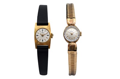 Lot 430 - AN 18CT CASED LADIES BUCHERER WATCH AND A 9CT LADIES ROTARY WATCH