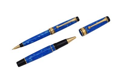 Lot 465 - AN AURORA OPTIMA MARE LE BLUE ROLLERBALL PEN AND MECHANICAL PENCIL