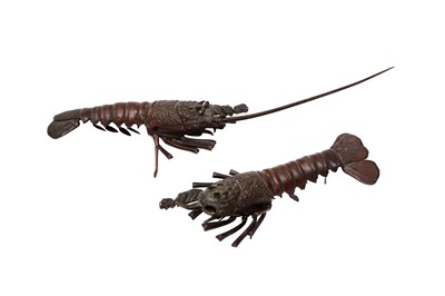 Lot 407 - TWO JAPANESE ARTICULATED BRONZE LOBSTER JIZAI OKIMONO