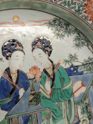 Lot 2 - A CHINESE FAMILLE-VERTE 'LADIES PLAYING TOUHU' DISH