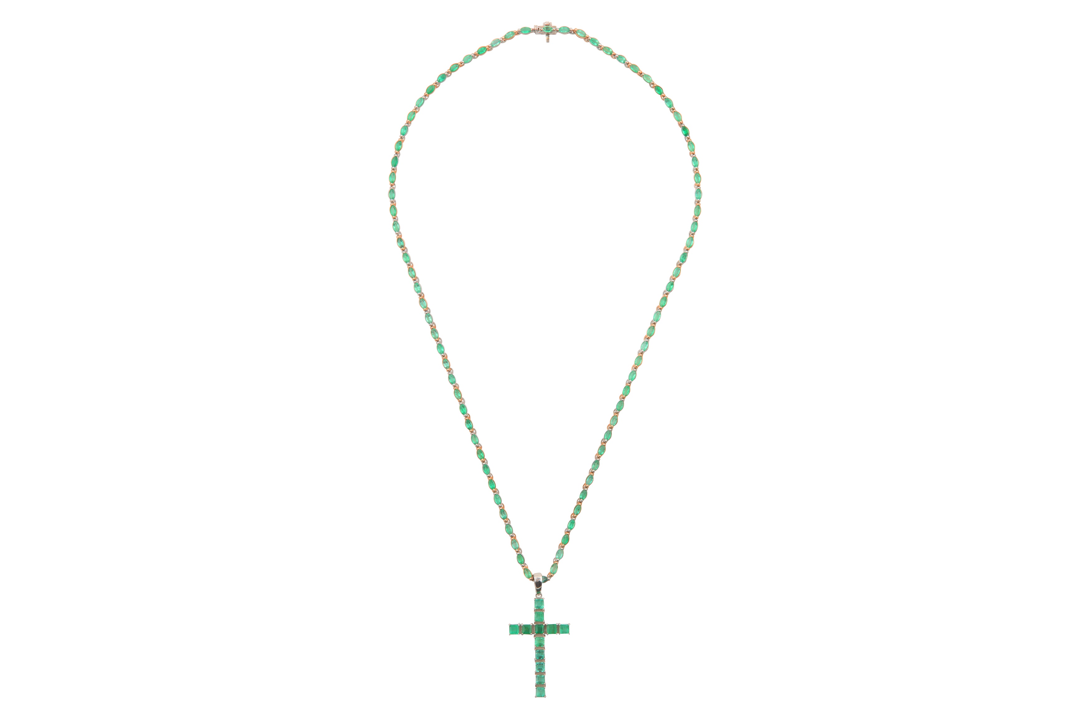 440 Emerald Diamond Cross Necklace