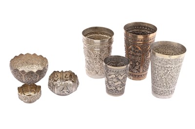 Lot 4 - A MIXED GROUP OF EARLY 20TH CENTURY INDIAN AND BURMESE WHITE METAL HOLLOWARE
