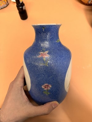 Lot 309 - A PAIR OF CHINESE FAMILLE-ROSE BLUE-GROUND SGRAFFITO VASES