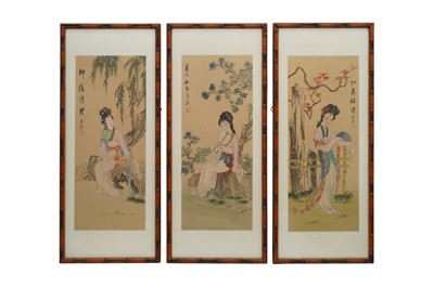Lot 626 - THREE CHINESE INK AND COLOUR ON SILK PAINTINGS