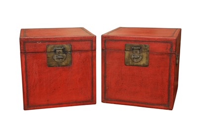 Lot 636 - A PAIR OF CHINESE LACQUERED TRUNKS