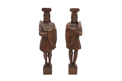 Lot 532 - A PAIR OF CARVED OAK FIGURES OF KNIGHTS