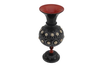 Lot 842 - A NORTH INDIAN HOSHIARPUR TURNED ROSEWOOD VASE, MID TO LATE 19TH CENTURY