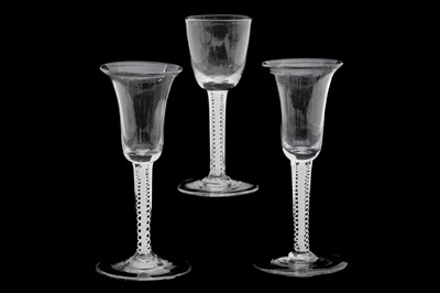 Lot 511 - THREE 18TH CENTURY AIR TWIST WINE GLASSES