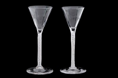 Lot 498 - A PAIR OF 18TH CENTURY AIR TWIST WINE GLASSES