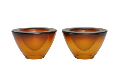 Lot 487 - A PAIR OF AMBER GLASS DOUBLE WALLED BOWLS