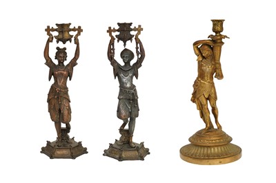 Lot 654 - A GROUP OF THREE 19TH CENTURY FIGURAL CANDLESTICKS