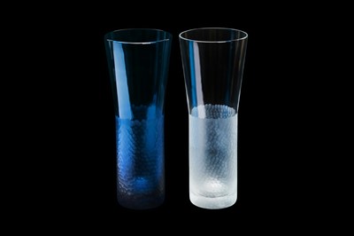 Lot 111 - Hermes Clear and Blue St Louis Highball Glasses