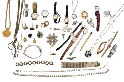 Lot 355 - A GROUP OF WATCHES, COSTUME AND SILVER JEWELLERY