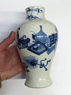 Lot 13 - A CHINESE BLUE AND WHITE GU VASE AND A 'HUNDRED ANTIQUES' BALUSTER VASE