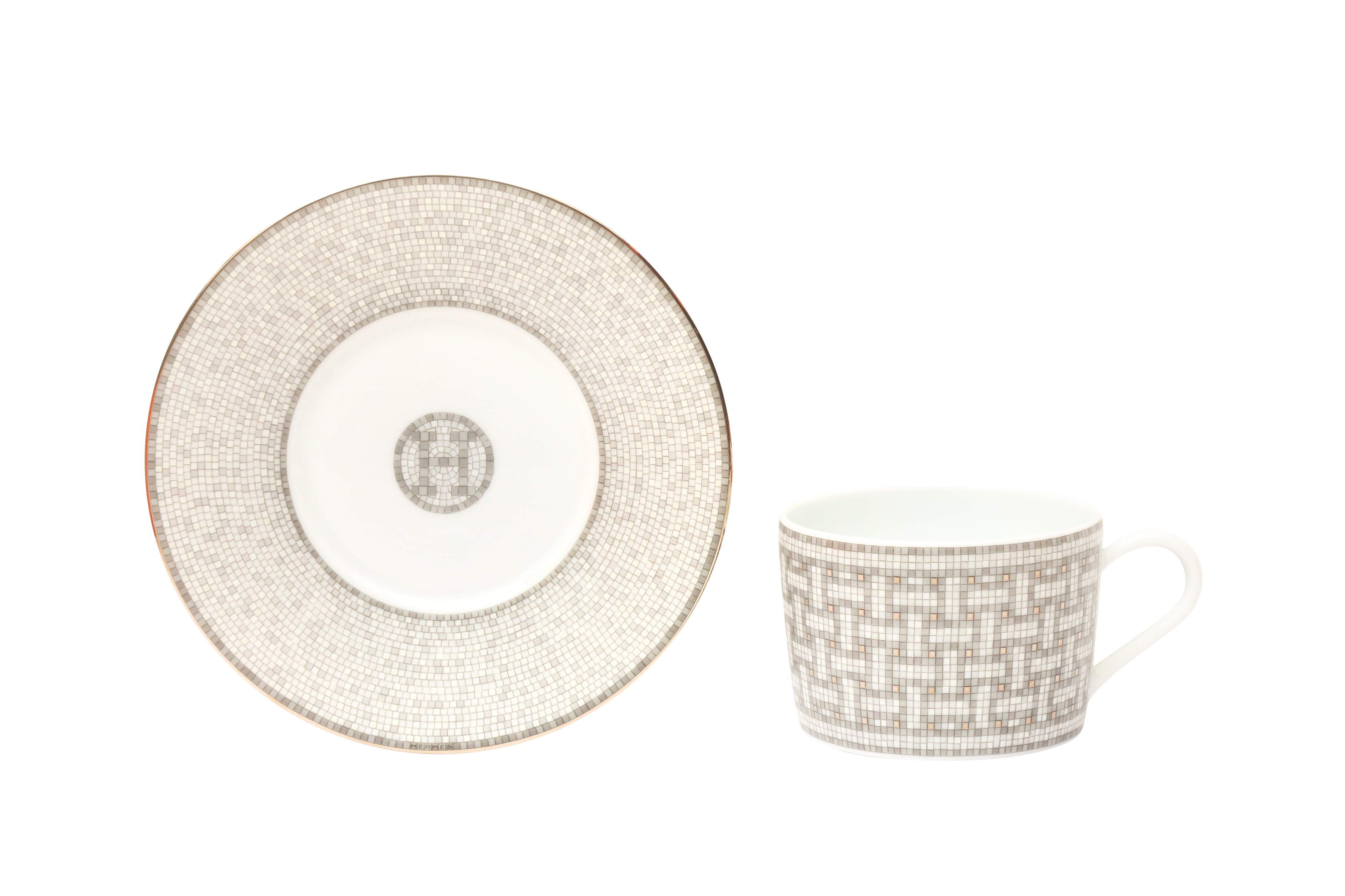 Splendeur Hermès : Service à Thé Mosaïque Au 24 En Platine – 2 Tasses Et Soucoupes, Neuf Avec étiquette