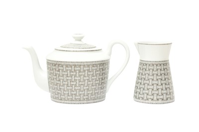 Lot 55 - Hermes ‘Mosaique Au 24 Platinum’ Teapot and Creamer