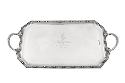 Lot 339 - A George V Scottish sterling silver twin handled tray, Glasgow 1923 by George Edward and Sons