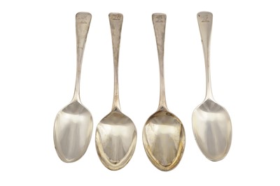 Lot 93 - A GEORGE II STERLING SILVER TABLESPOONS, LONDON CIRCA 1759 BY EBENEZER COKER AND THOMAS HANNAM