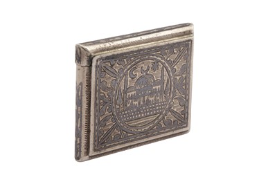 Lot 108 - A late 19th century unmarked silver and niello Quran box / case (Ta'wiz/Muska), possibly Iraqi, Mosul circa 1890