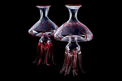 Lot 502 - A PAIR OF MASSIMO LUNARDON GLASS JELLYFISH DECANTERS