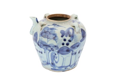 Lot 299 - A CHINESE BLUE AND WHITE 'LOTUS POND' TEAPOT