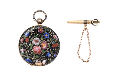 Lot 417 - AN 18CT GOLD ENAMELLED FOB WATCH, CIRCA 1877