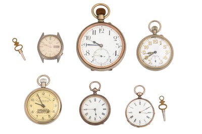 Lot 86 - A GROUP OF FIVE POCKET WATCHES AND A SEIKO WATCH