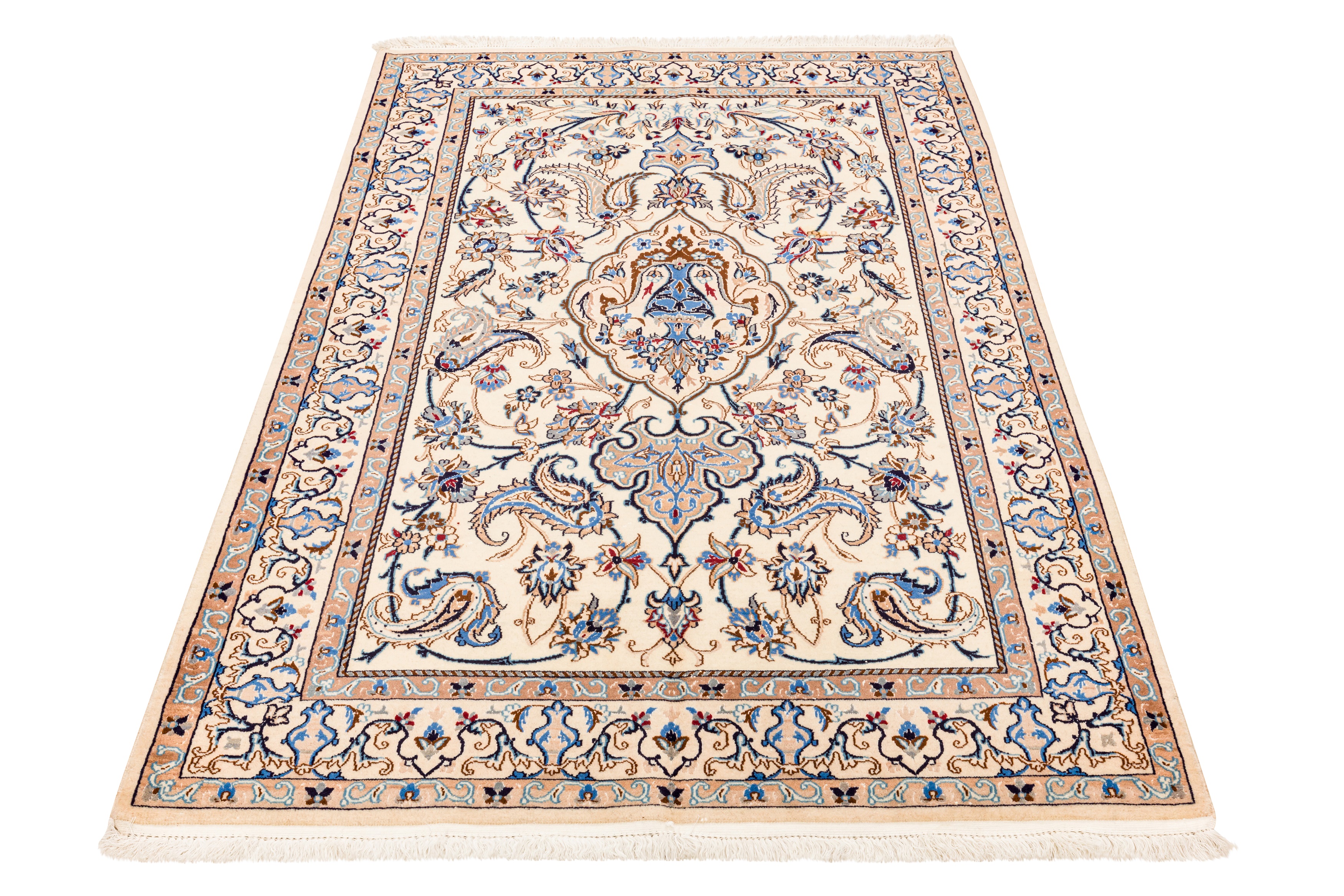 Lot 82 - A FINE PART SILK NAIN RUG, CENTRAL PERSIA