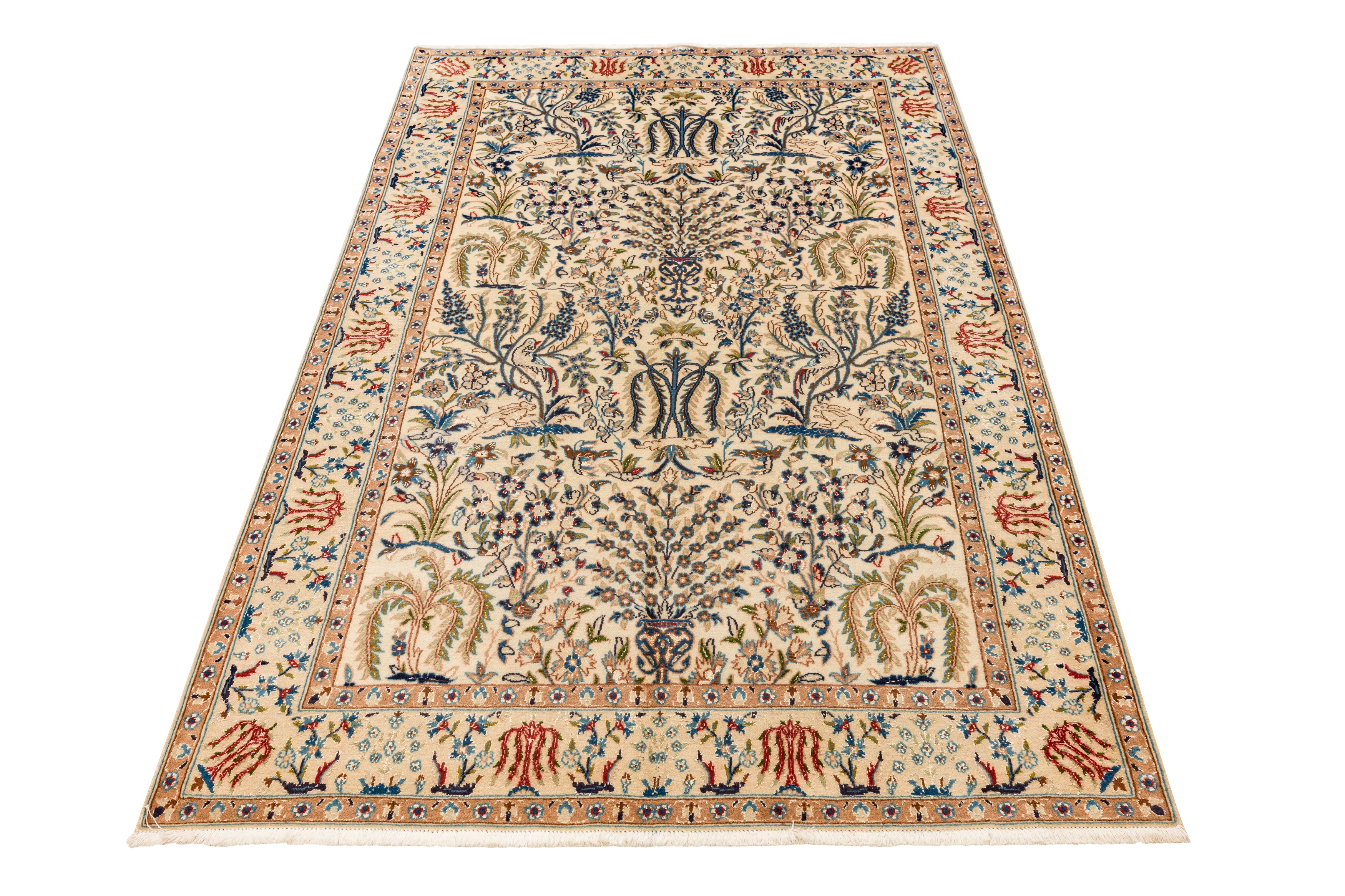 Lot 89 - A FINE PART SILK NAIN RUG, CENTRAL PERSIA