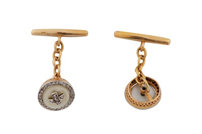 Lot 311 - A PAIR OF MOTHER OF PEARL AND DIAMOND CUFFLINKS