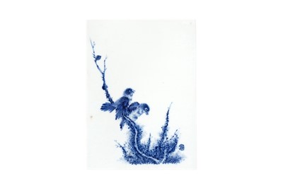 Lot 469 - A CHINESE BLUE AND WHITE PLAQUE IN THE STYLE OF WANG BU