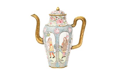 Lot 119 - A CHINESE CANTON ENAMEL 'EUROPEAN SUBJECT' COFFEE POT AND COVER