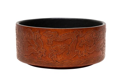 Lot 583 - A CHINESE MOULDED GOURD 'DRAGONS' BOWL