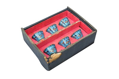 Lot 112 - A SET OF SIX CHINESE CANTON ENAMEL WINE CUPS