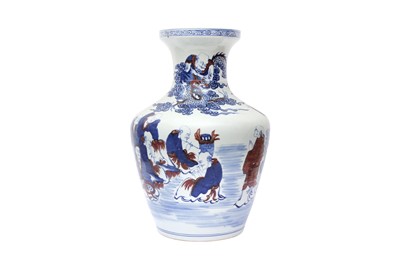 Lot 499 - A LARGE CHINESE BLUE AND WHITE AND COPPER-RED 'IMMORTALS' VASE