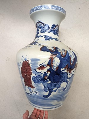 Lot 44 - A LARGE CHINESE BLUE AND WHITE AND COPPER-RED 'IMMORTALS' VASE