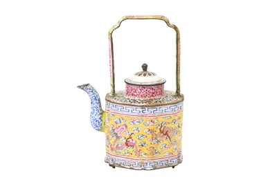 Lot 113 - A CHINESE CANTON ENAMEL 'DRAGONS' WINE POT AND COVER