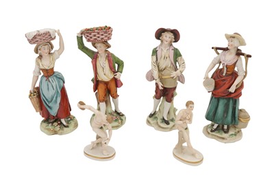 Lot 556 - A GROUP OF SIX LATE 19TH OR EARLY 20TH CENTURY CAPODIMONTE PORCLAIN FIGURES