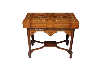 Lot 350 - AN EARLY 20TH CENTURY SYRIAN, DAMASCUS INLAID FOLDING GAMES TABLE