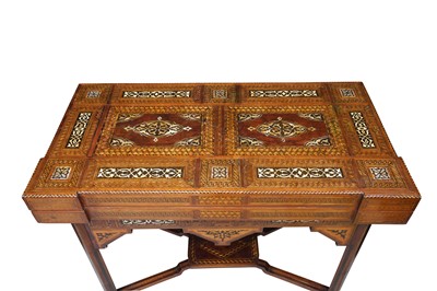 Lot 350 - AN EARLY 20TH CENTURY SYRIAN, DAMASCUS INLAID FOLDING GAMES TABLE