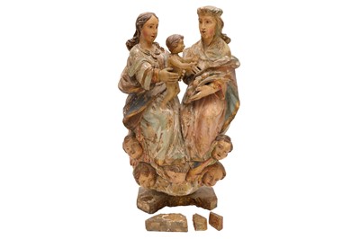 Lot 283 - A LARGE 17TH OR EARLIER CENTURY SPANISH CARVED FIGURAL GROUP - THE HOLY FAMILY