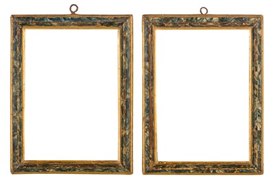 Lot 177 - A PAIR OF ITLALIAN 17TH CENTURY STYLE CARVED, GILDED AND PAINTED FRAMES