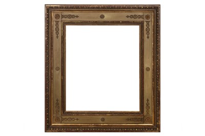 Lot 252 - A 19TH CENTURY CASSETTA FRAME WITH APPLIED BRASS GARLANDS AND ROSETTES