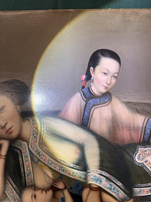 Lot 328 - A RARE CHINESE EXPORT 'NURSING MOTHER WITH INFANT AND ATTENDANT' PAINTING, UNKNOWN ARTIST