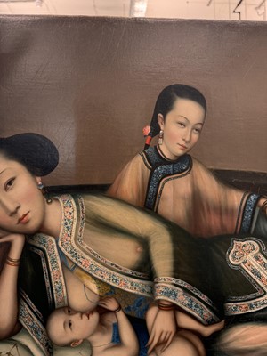 Lot 328 - A RARE CHINESE EXPORT 'NURSING MOTHER WITH INFANT AND ATTENDANT' PAINTING, UNKNOWN ARTIST