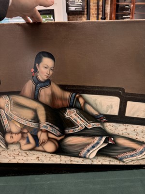 Lot 328 - A RARE CHINESE EXPORT 'NURSING MOTHER WITH INFANT AND ATTENDANT' PAINTING, UNKNOWN ARTIST