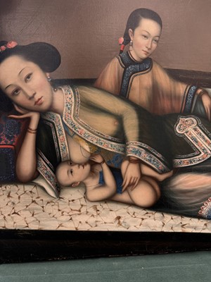 Lot 328 - A RARE CHINESE EXPORT 'NURSING MOTHER WITH INFANT AND ATTENDANT' PAINTING, UNKNOWN ARTIST