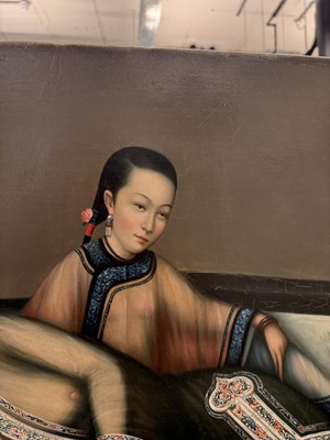 Lot 328 - A RARE CHINESE EXPORT 'NURSING MOTHER WITH INFANT AND ATTENDANT' PAINTING, UNKNOWN ARTIST