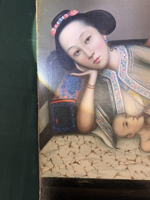 Lot 328 - A RARE CHINESE EXPORT 'NURSING MOTHER WITH INFANT AND ATTENDANT' PAINTING, UNKNOWN ARTIST